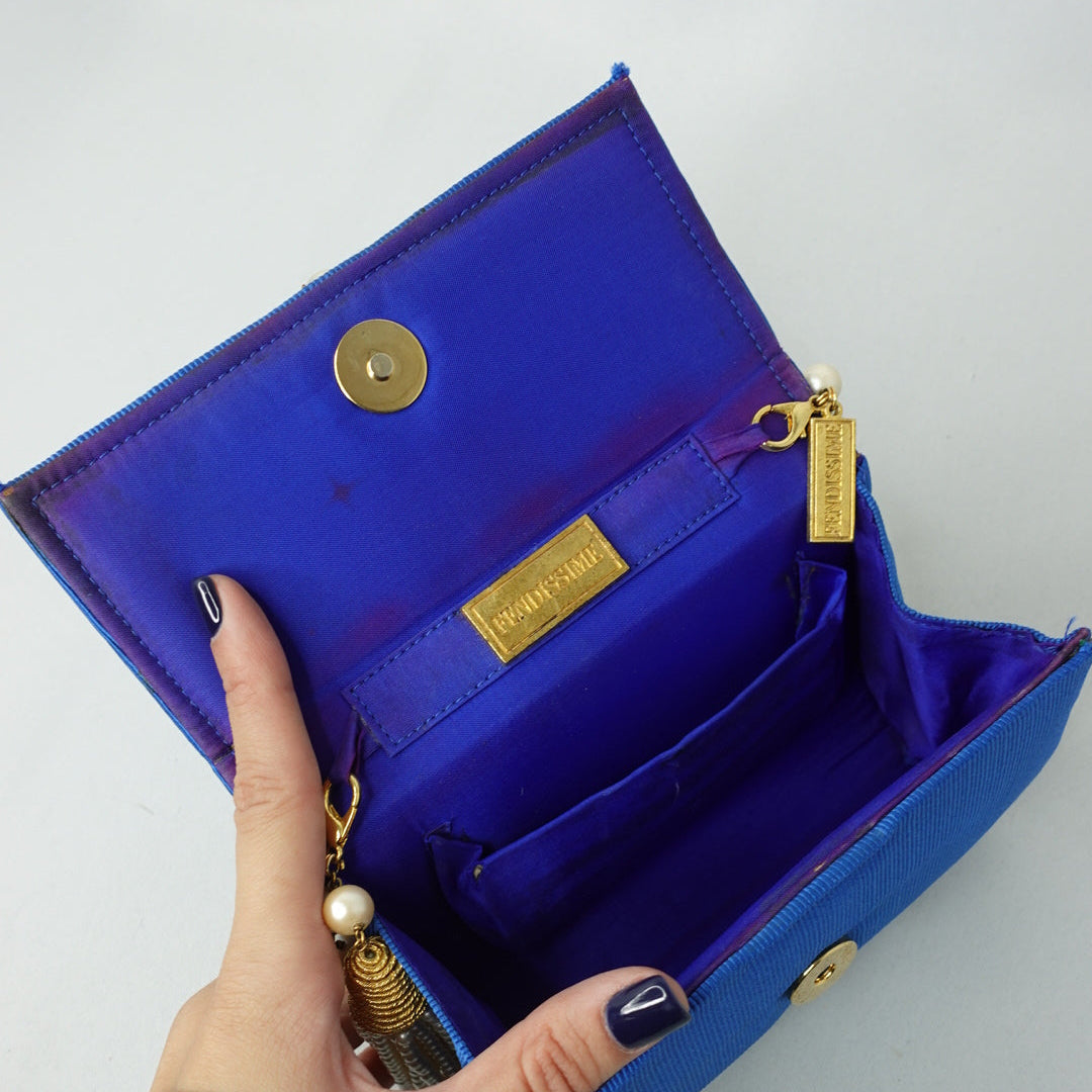 Fendissime Blue Bag w/ Gold Pearl Chain