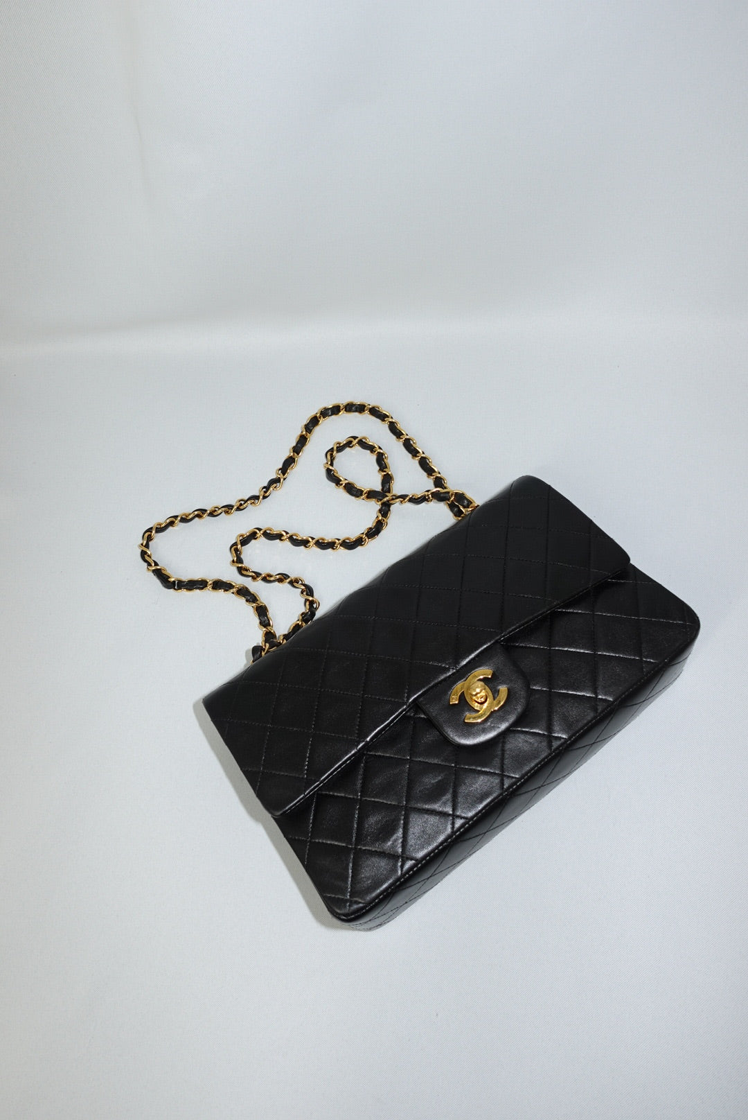 Chanel Vintage Timeless Classic 25 Double Flap Black Full Set