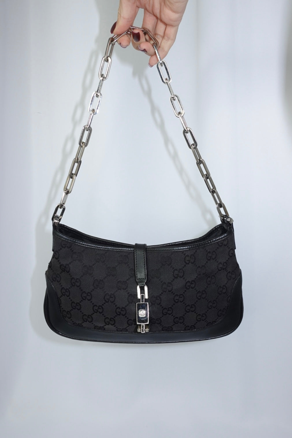 Gucci Mini Jackie Monogram Black Canvas Vintage Shoulder Bag