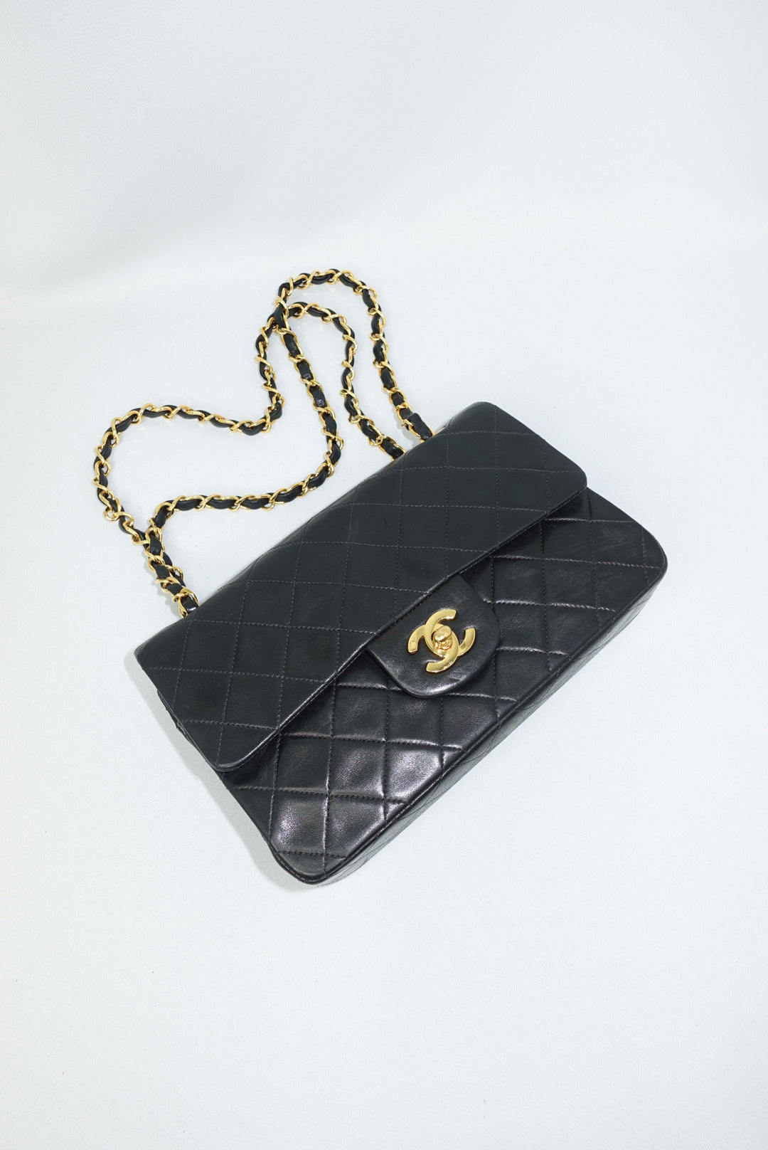 155. Chanel Vintage Timeless Classic 23 Double Flap Black Full Set