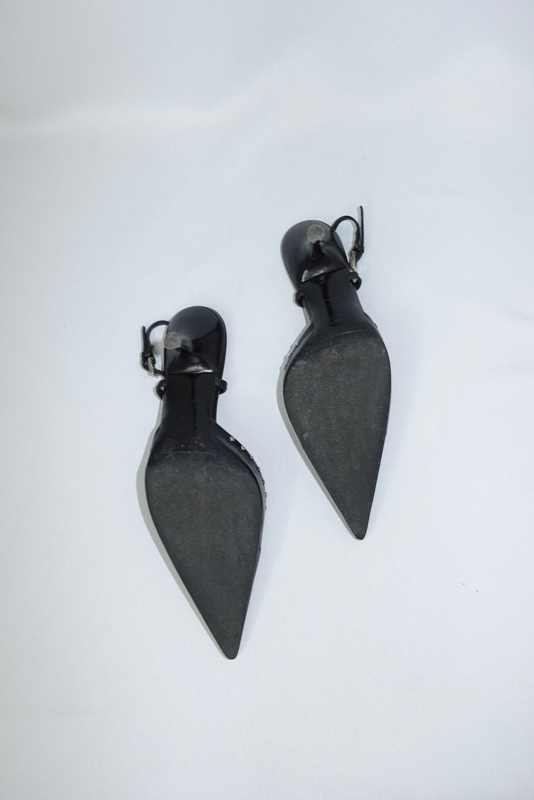 202. Prada Studded Black Pointed Toe Heels 36