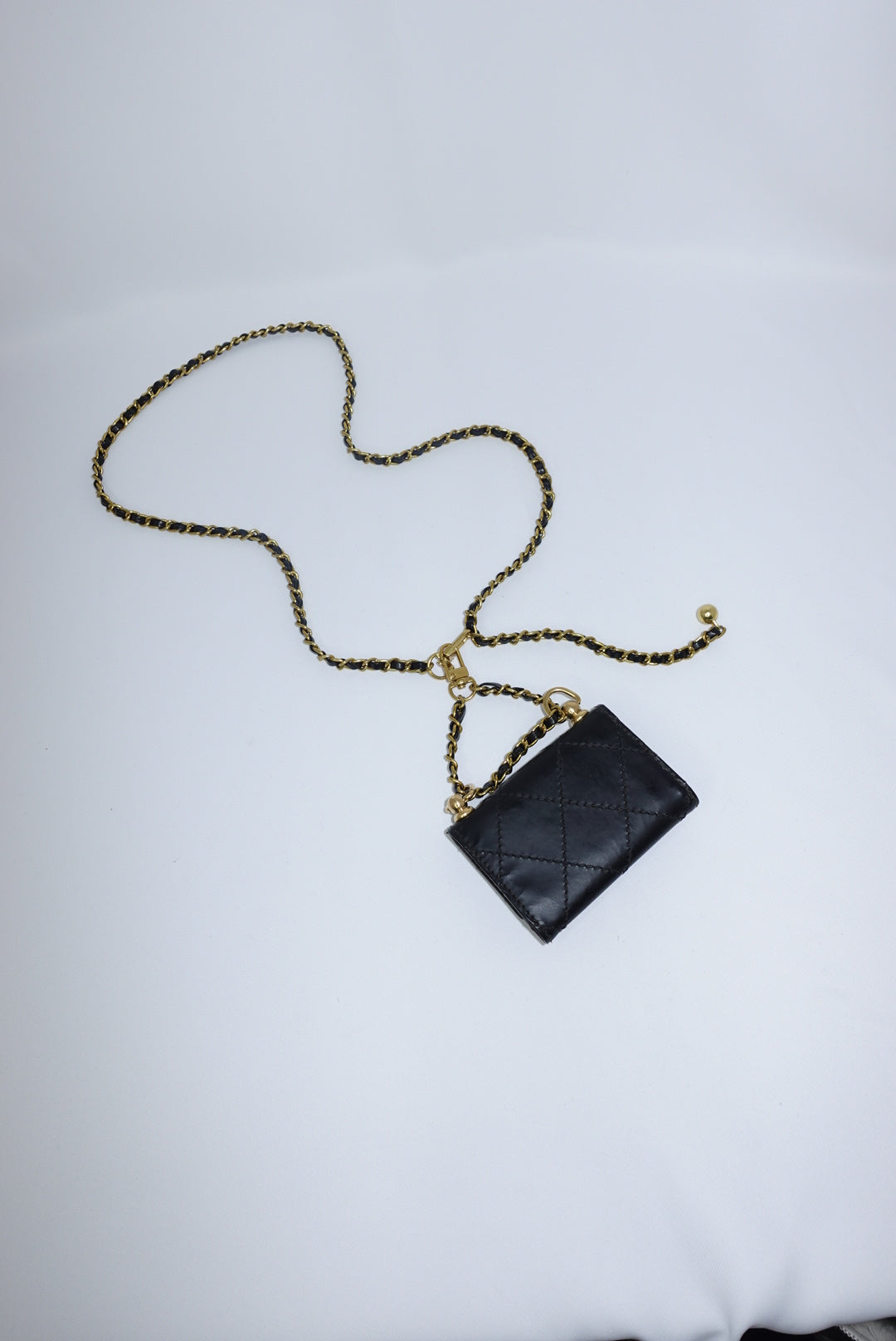122. Re-Worked Chanel Timeless Mini Keychain Quilted Black Leather W.O.C.