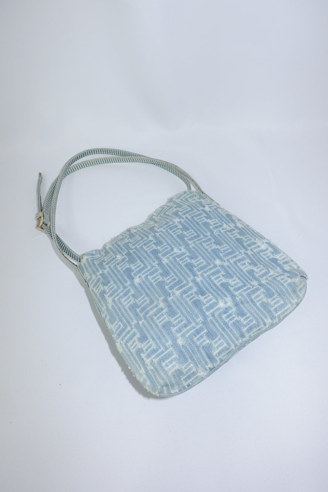 Fendi Zucca Vintage Denim Long Baguette Crossbody Bag