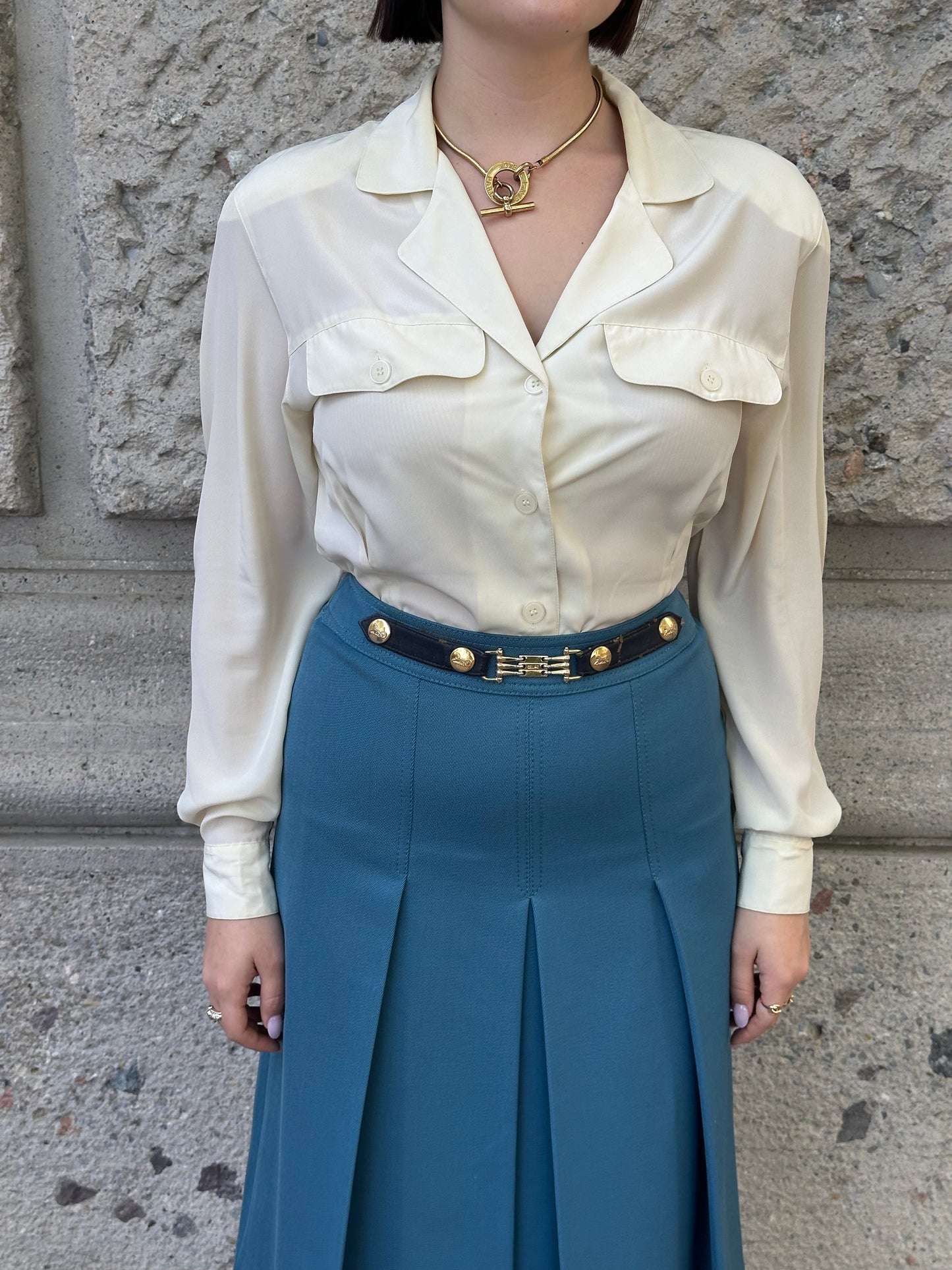 045. Vintage Celine Plissè Skirt Teal