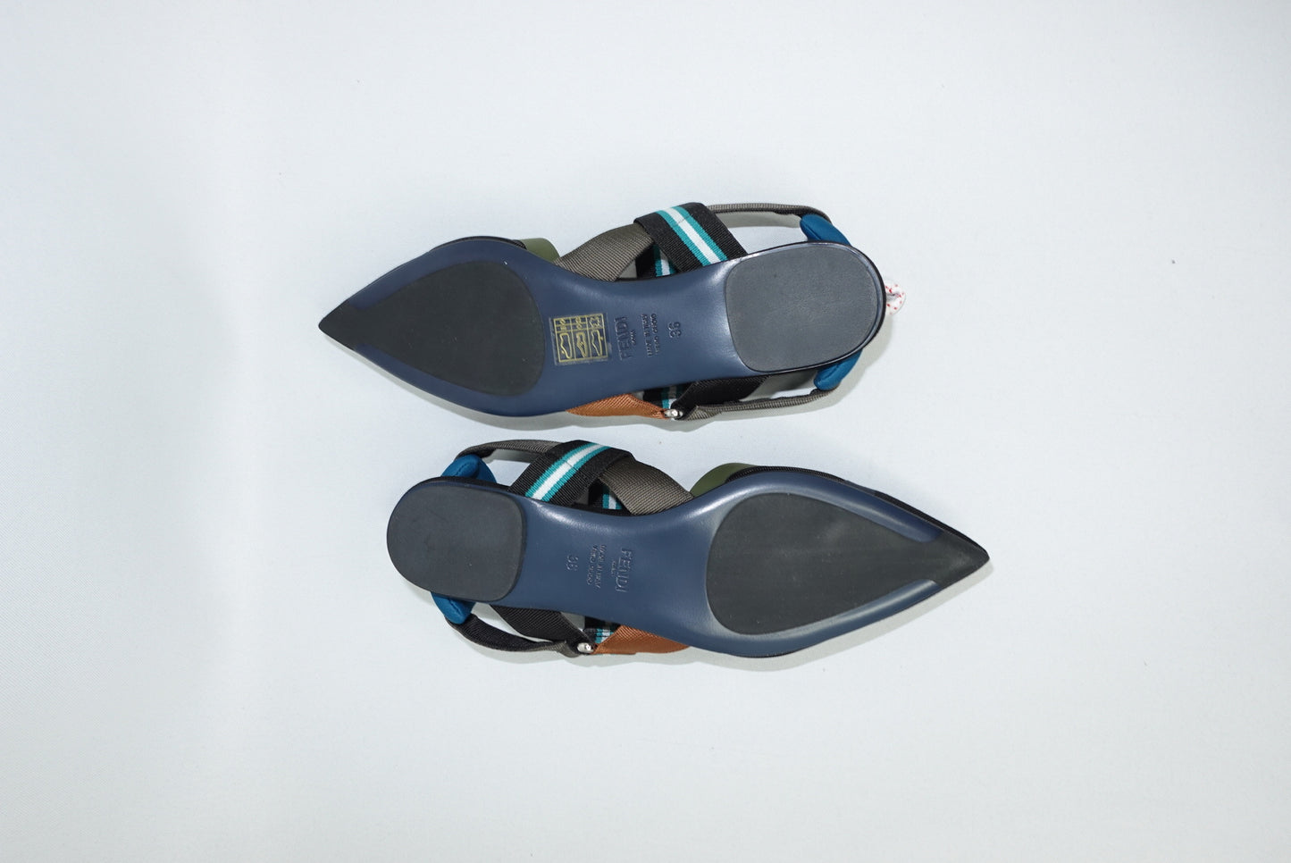 076. Fendi Colibri Mesh Pointed-Toe Blue and Green Ballerina Shoes 36