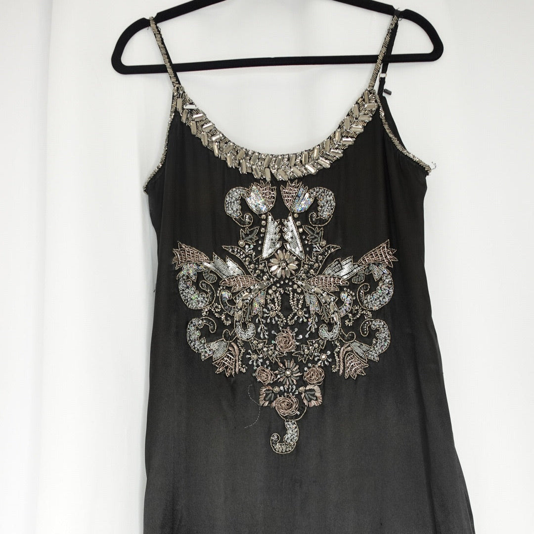 Vintage Embroidered Short Black Dress