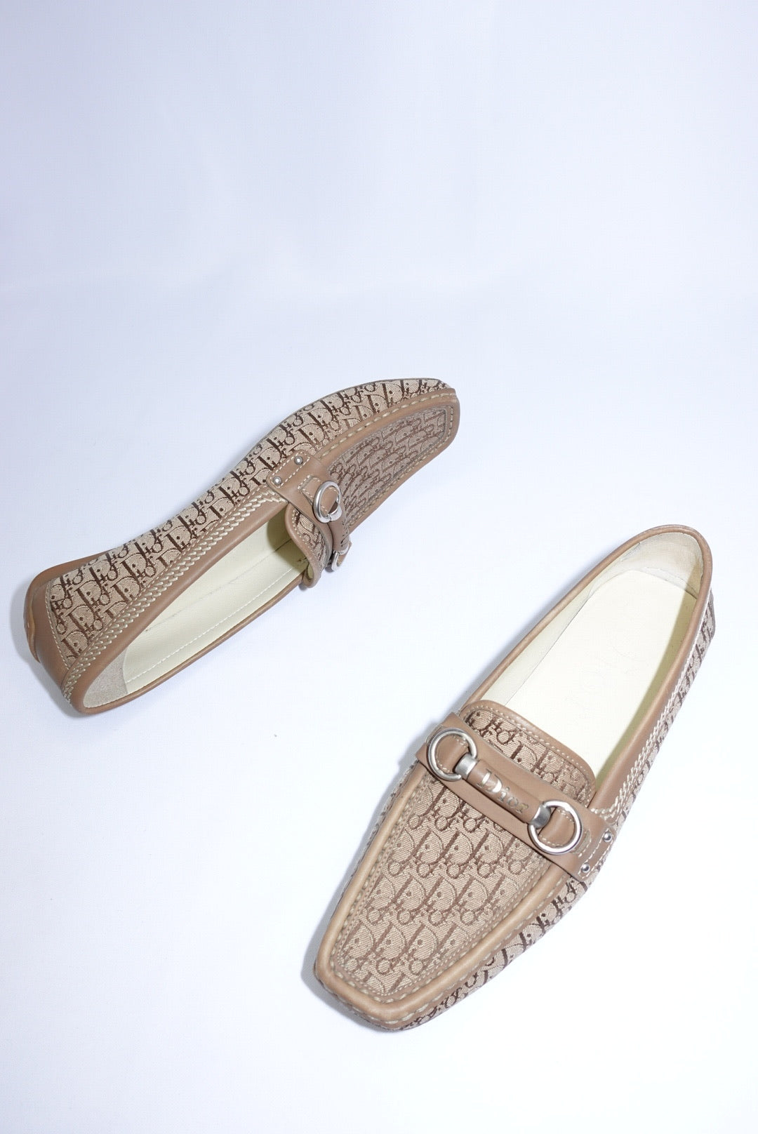 036. Dior Canvas Monogram Loafers Beige 37
