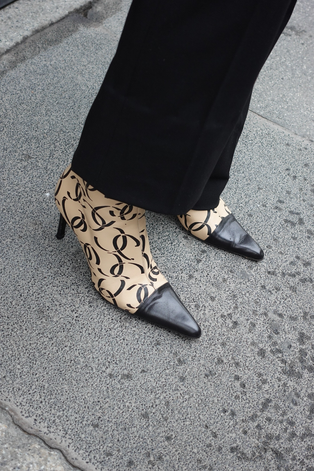 041. Chanel Vintage Heeled Ankle Boots with CC Logo Print