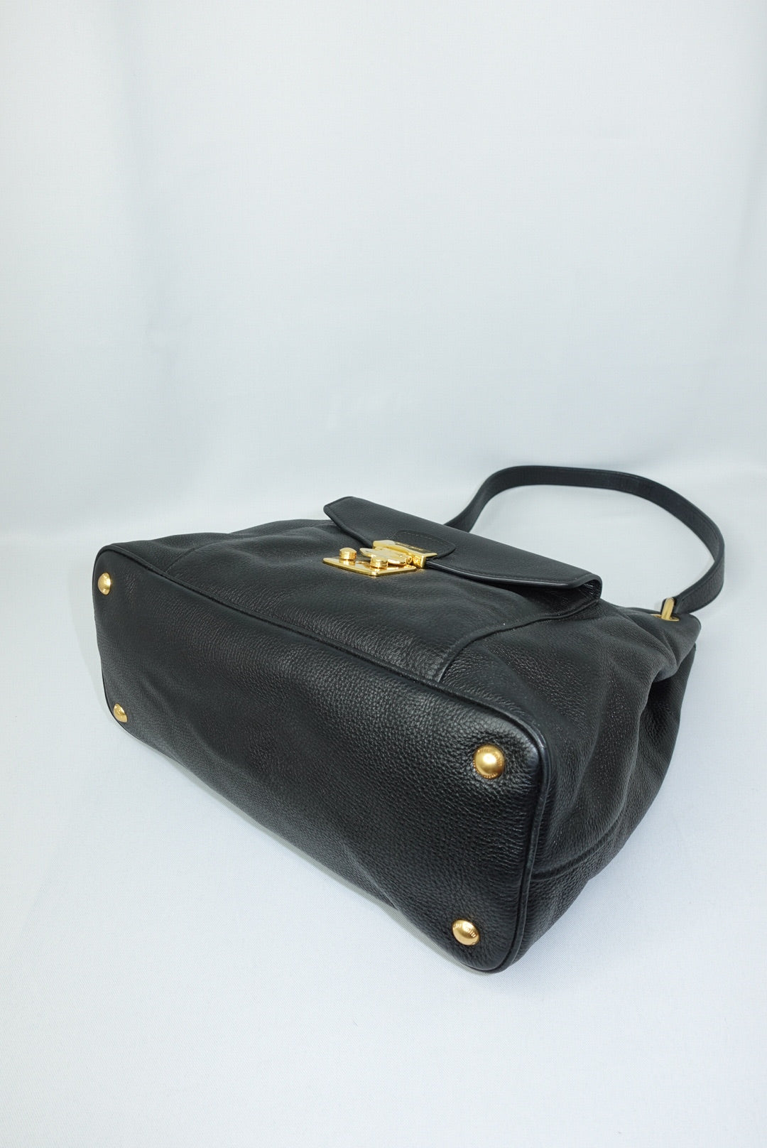 003. MIU MIU Vitello Phenix Front Pocket Tote Black Bag