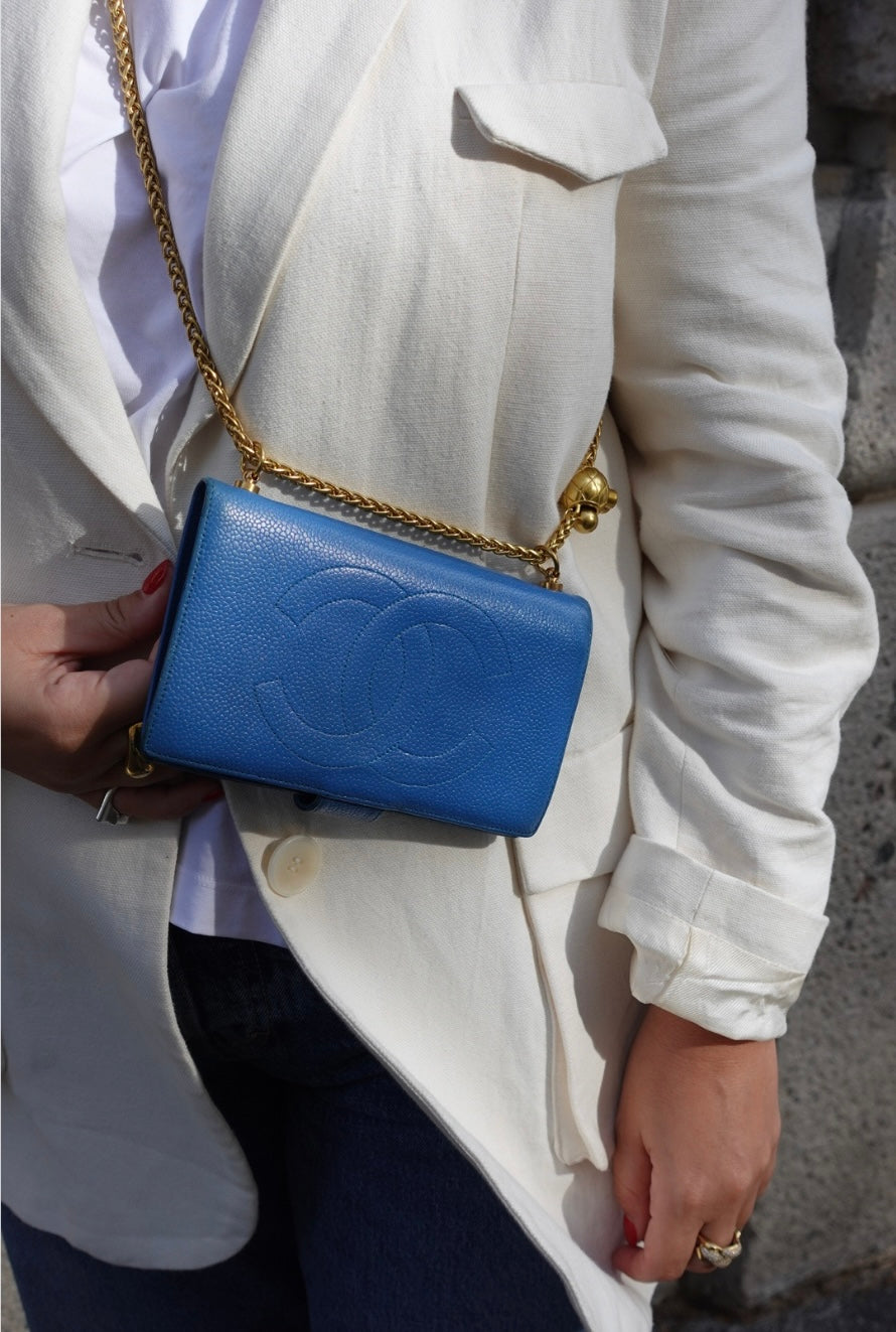 163. Chanel Re-Worked Electric Blue CC Logo Bifold W.O.C.