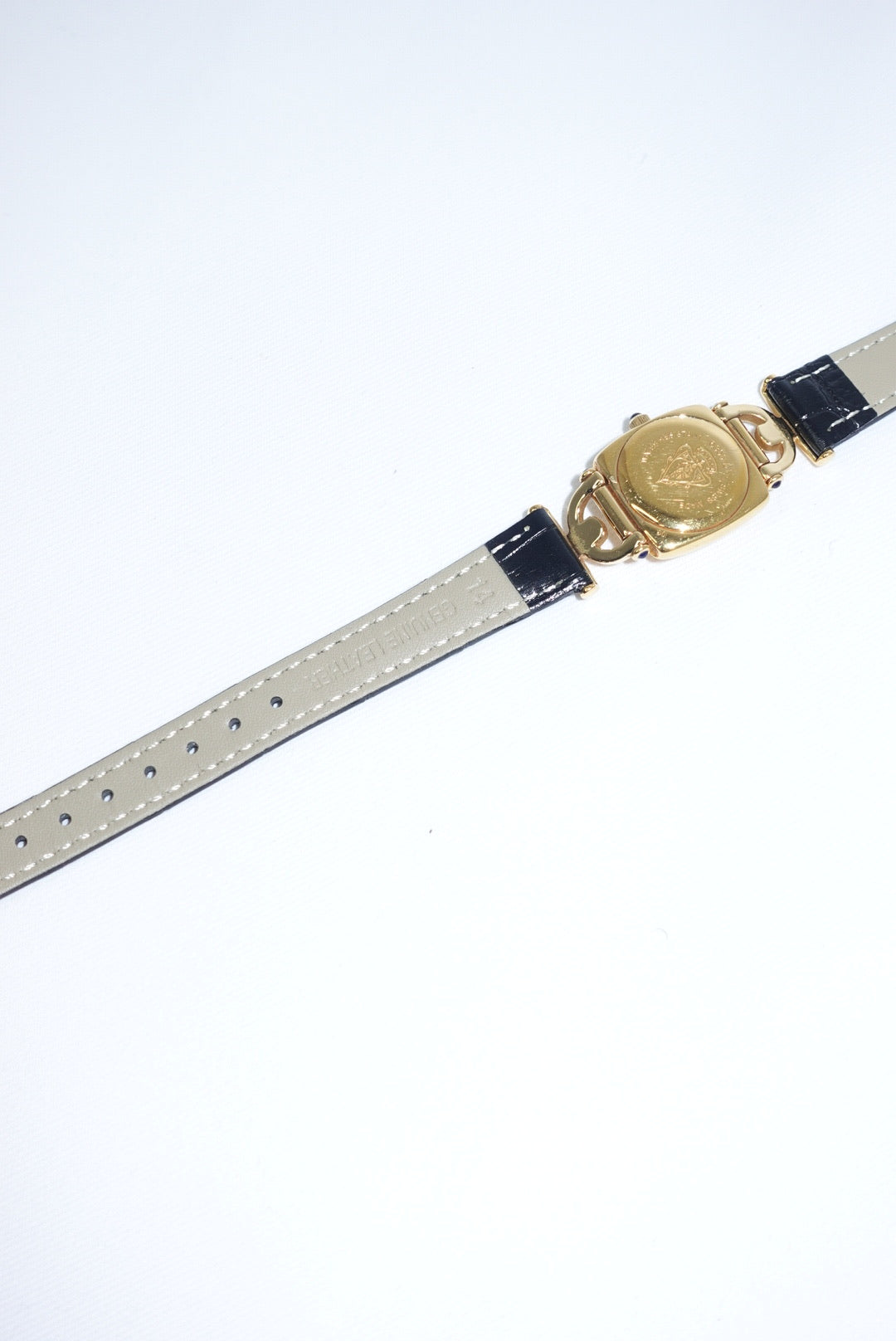 099. Gucci Vintage 6300L Gold Watch With Black Leather Strap