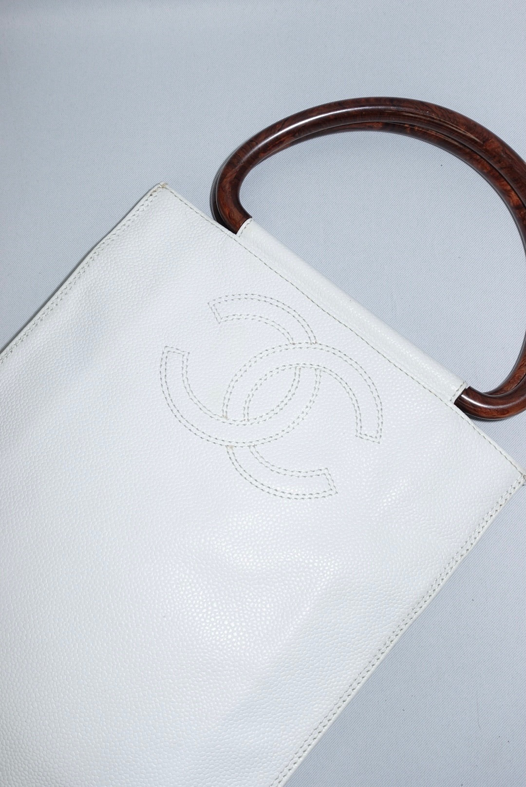 Chanel Vintage Mini Tote Bag White Leather