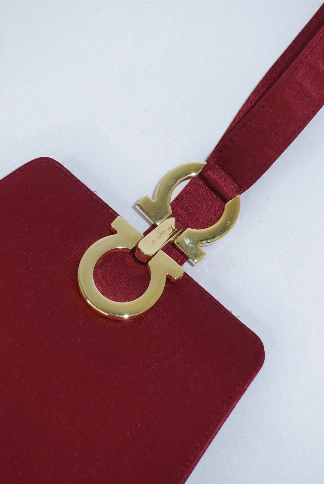 Salvatore Ferragamo Burgundy Satin Mini Evening Handbag