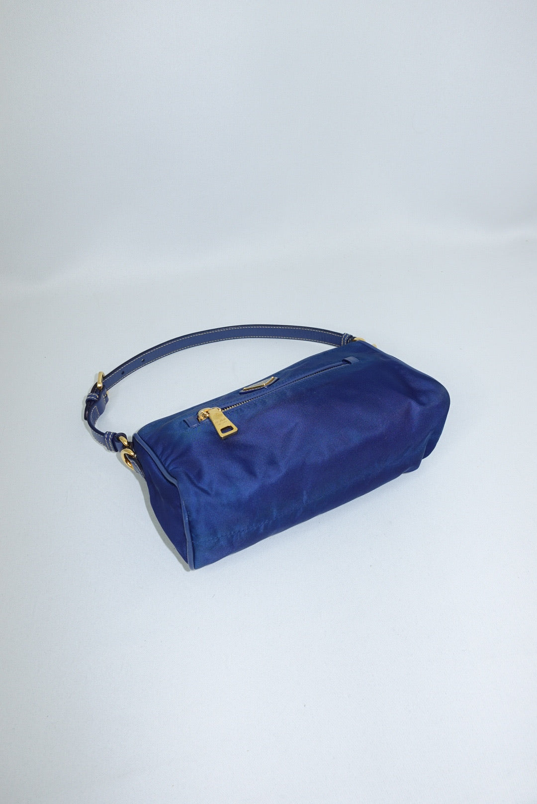 Prada Nylon Navy and Gold Shoulder Bag Y2K