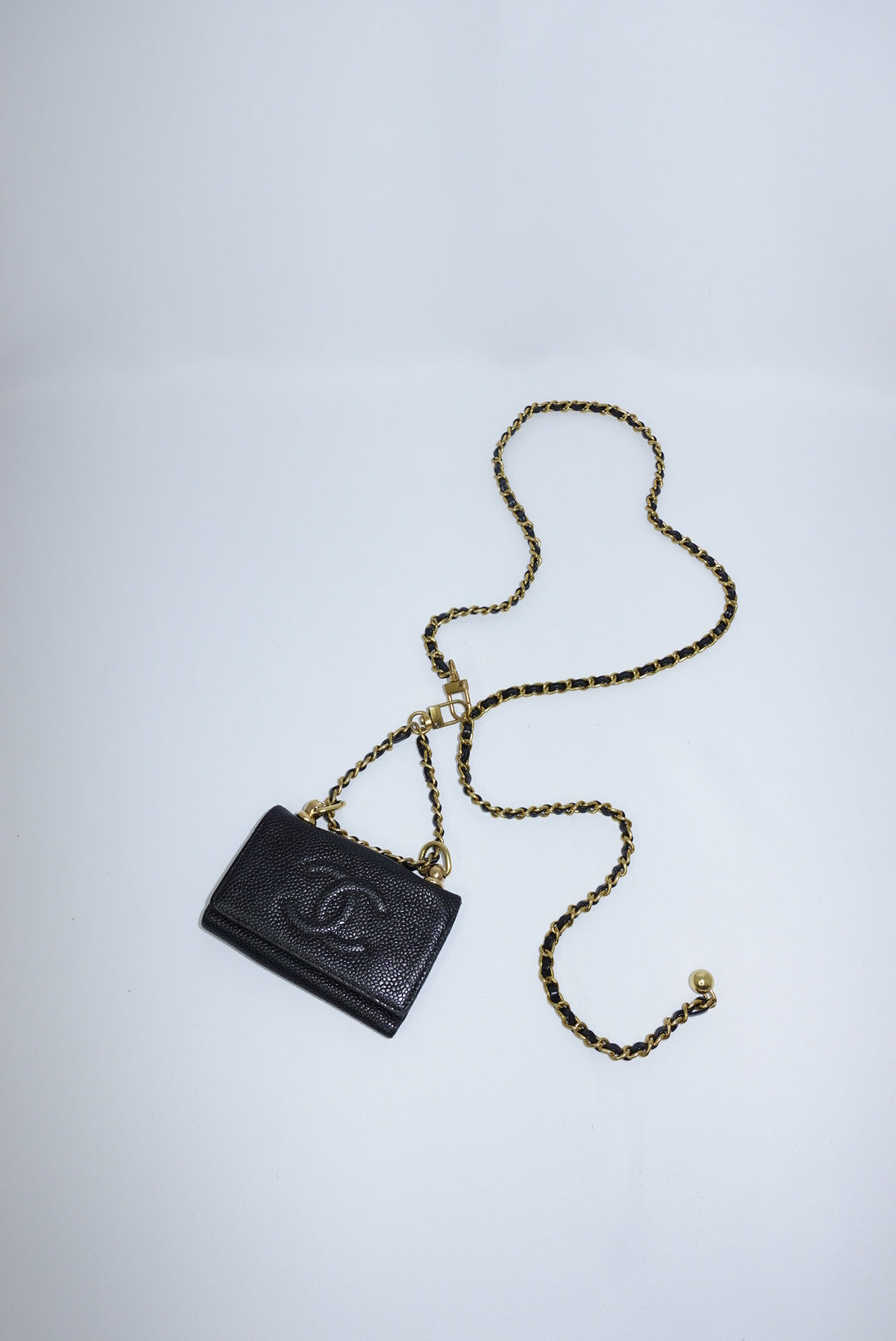 123. Re-Worked Chanel Mini Black Keyholder Caviar Leather W.O.C.
