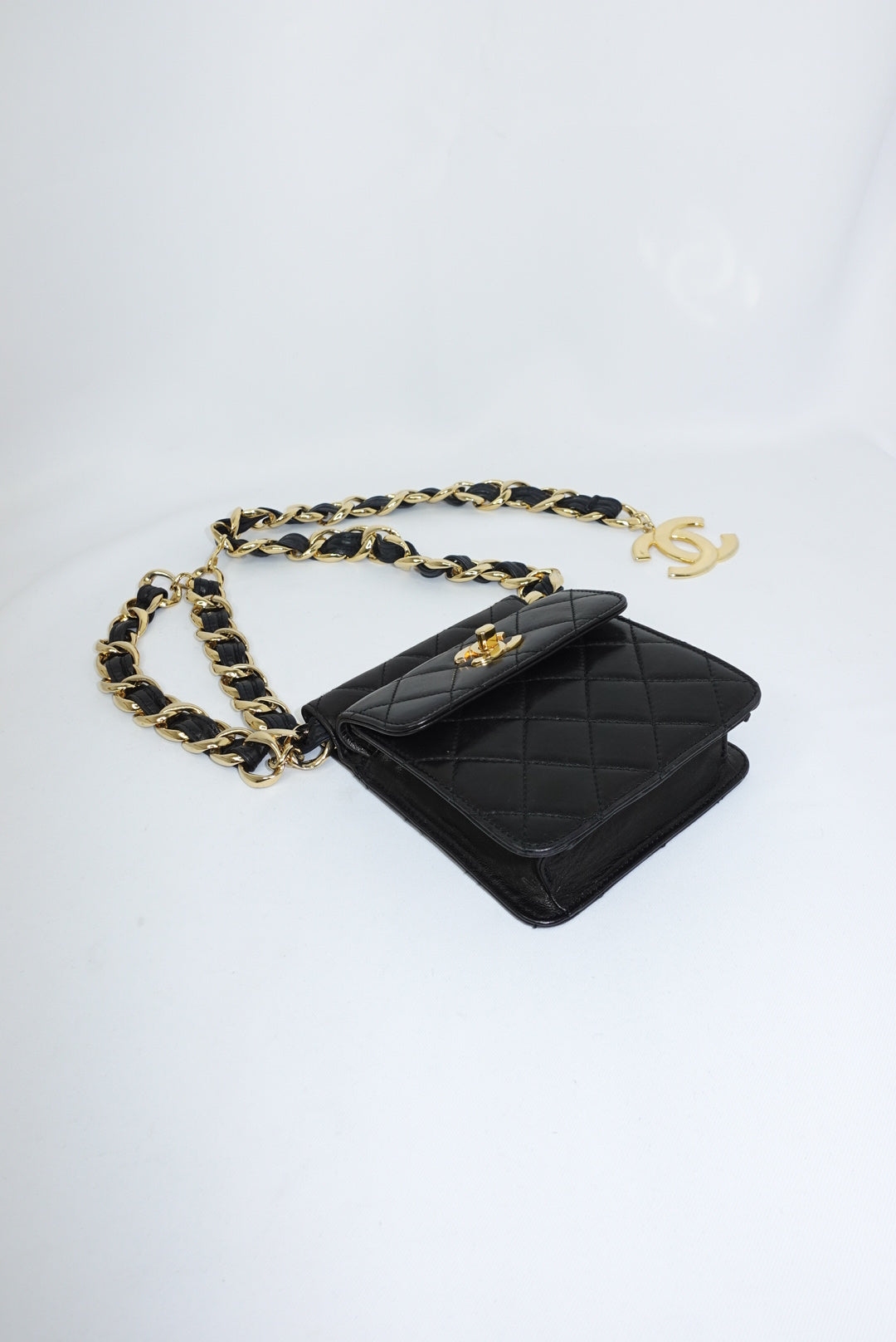 Chanel Vintage Black Timeless Belt Bag CC Logo Chain