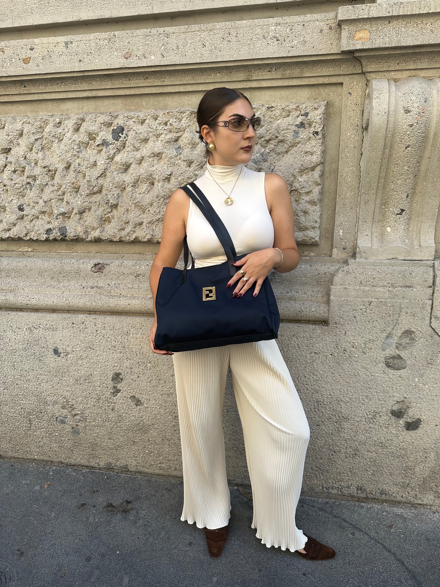 Fendi Navy Nylon FF Tote Bag
