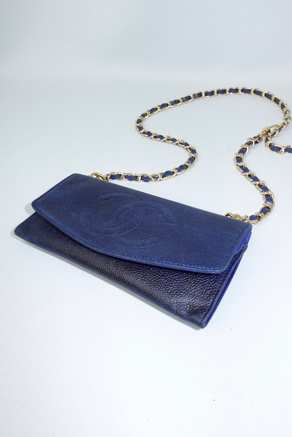 018. Chanel Re-Worked Vintage Flap W.O.C. Navy Caviar Leather CC logo