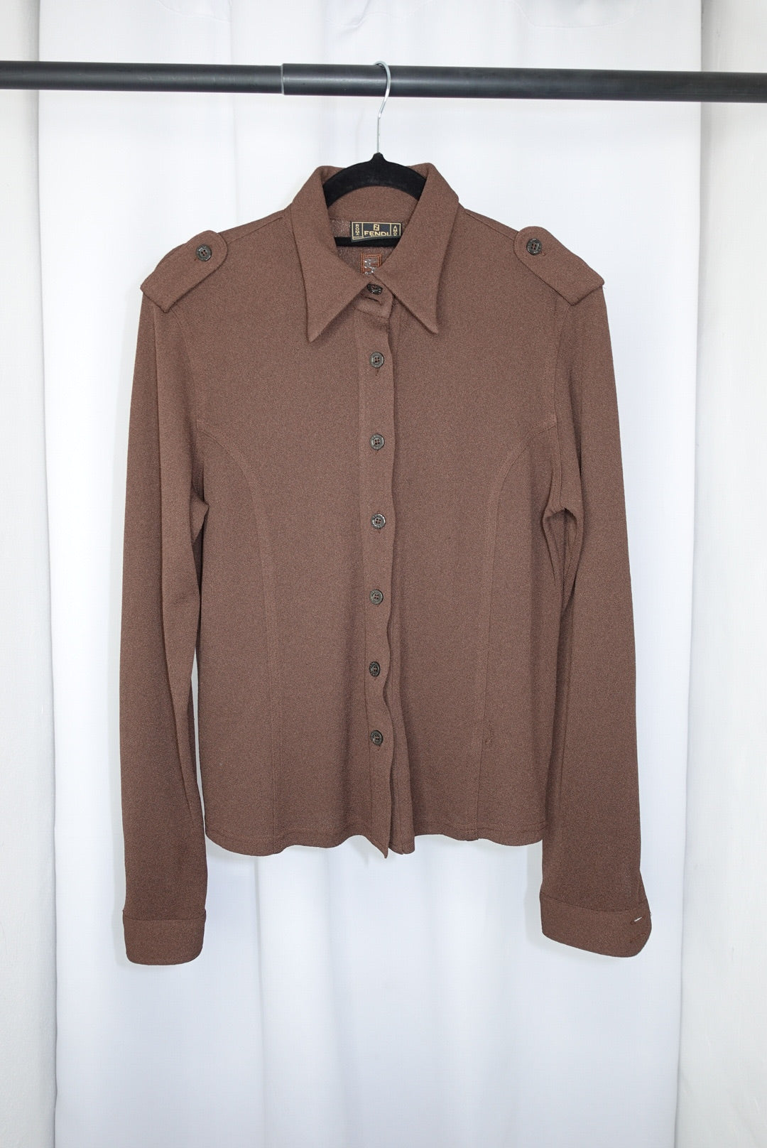 029. FENDI Long-Sleeved Brown Polo Vintage Shirt