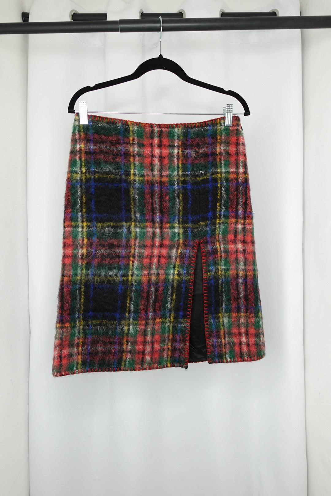 Multicolor Vintage Mohair & Wool Plaid Moschino Skirt