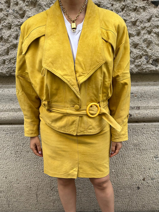 Yellow Suede Vintage Skirt and Jacket Set