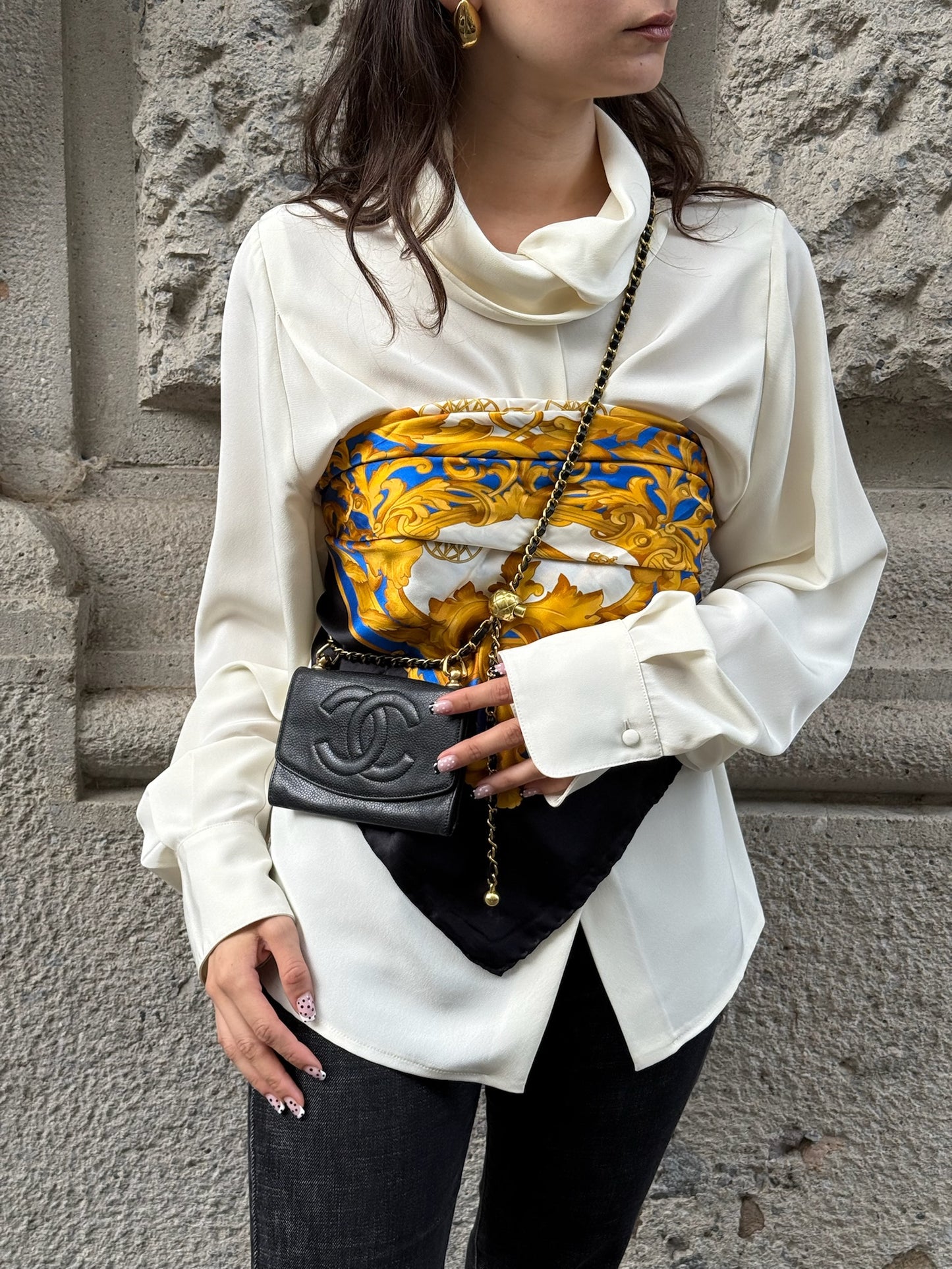 126. Re-Worked Chanel Medium Black Caviar Leather W.O.C.