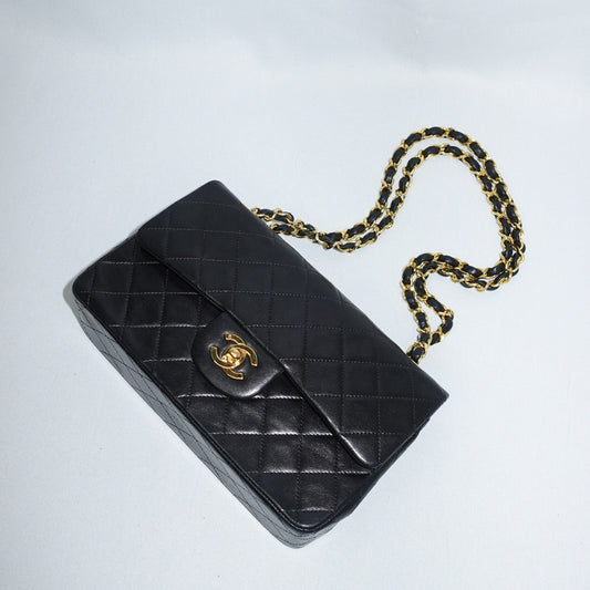 Chanel Vintage Timeless Classic Small 23 Double Flap Black Lambskin FULL SET