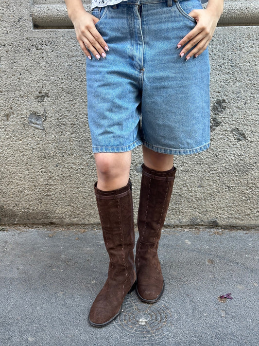 Suede Riding Boots Brown