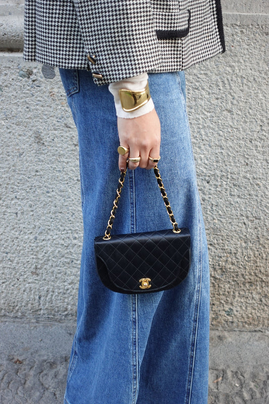 Chanel Vintage Half Moon Satin Vintage Mini Bag