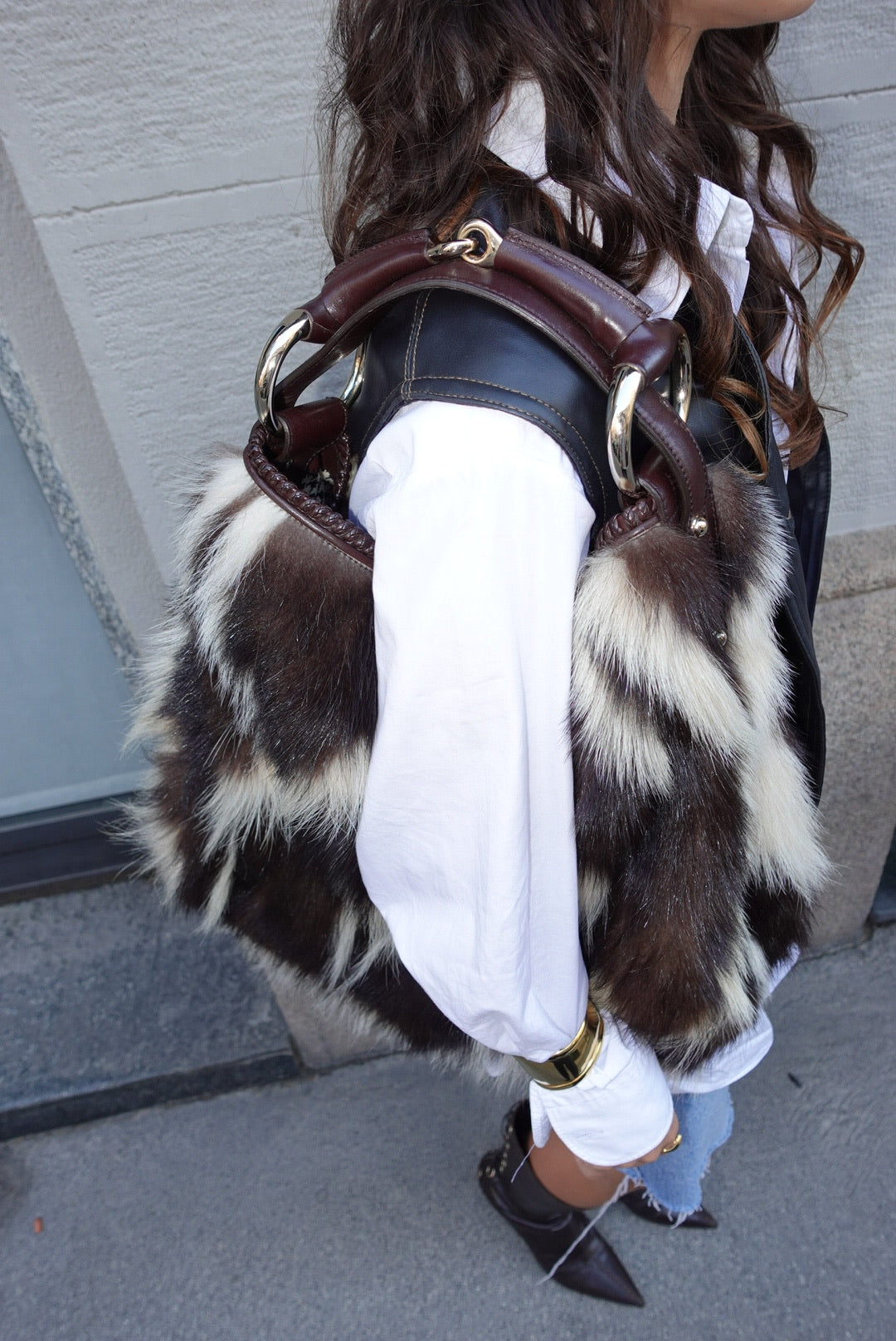 Gucci Vintage Limited Edition Skunk Fur Maxi Hobo with Horsebit