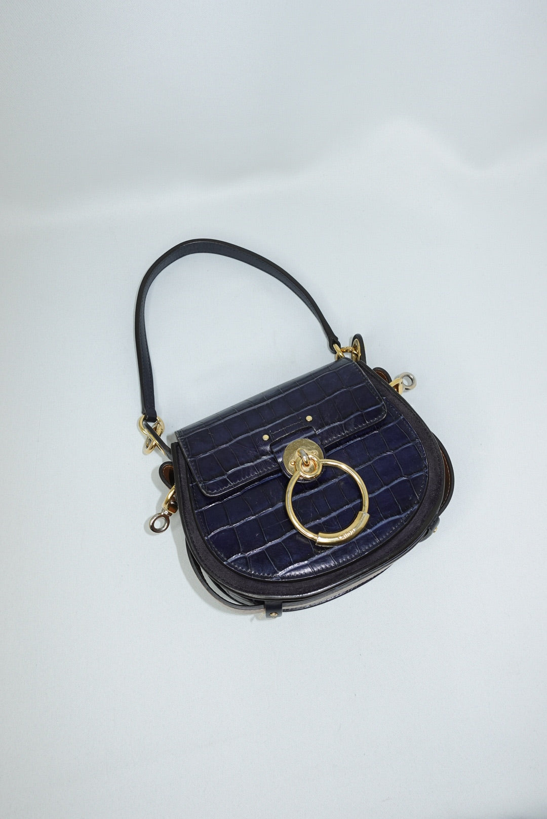 120. Chloé Tess Navy and Gold Shoulder Bag