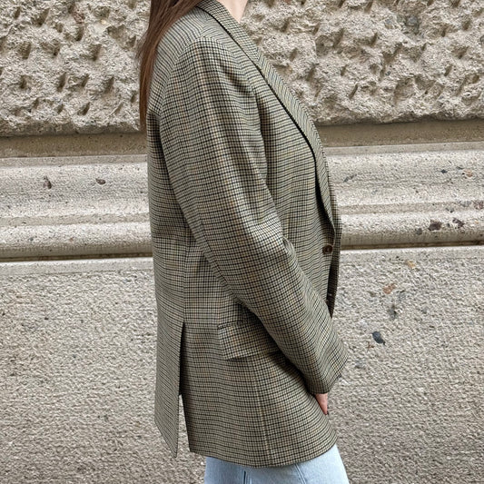Brown Houndstooth Oversized Blazer 100% Virgin Wool