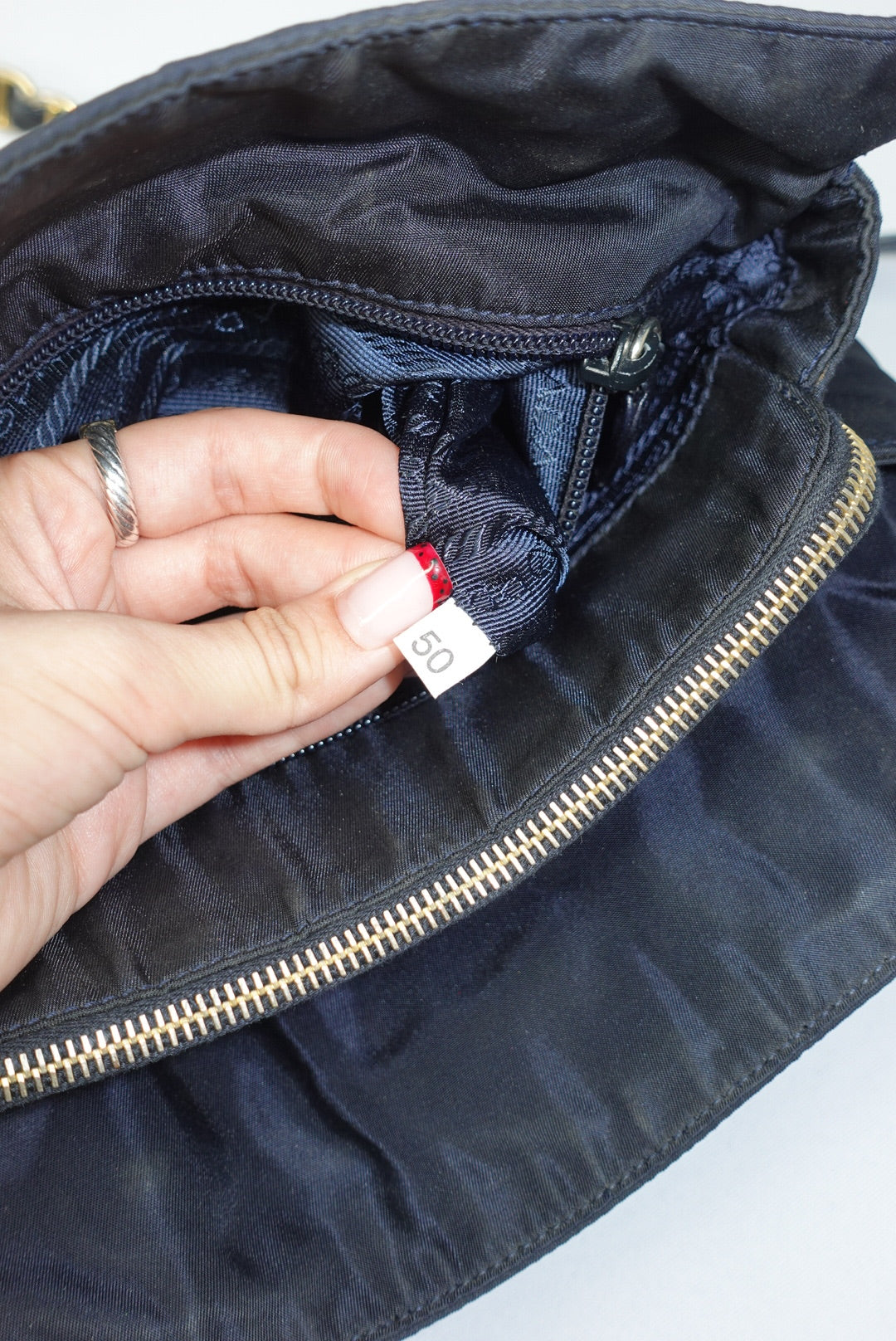 Prada Nylon Navy Gold Toned Chain Shoulder Bag