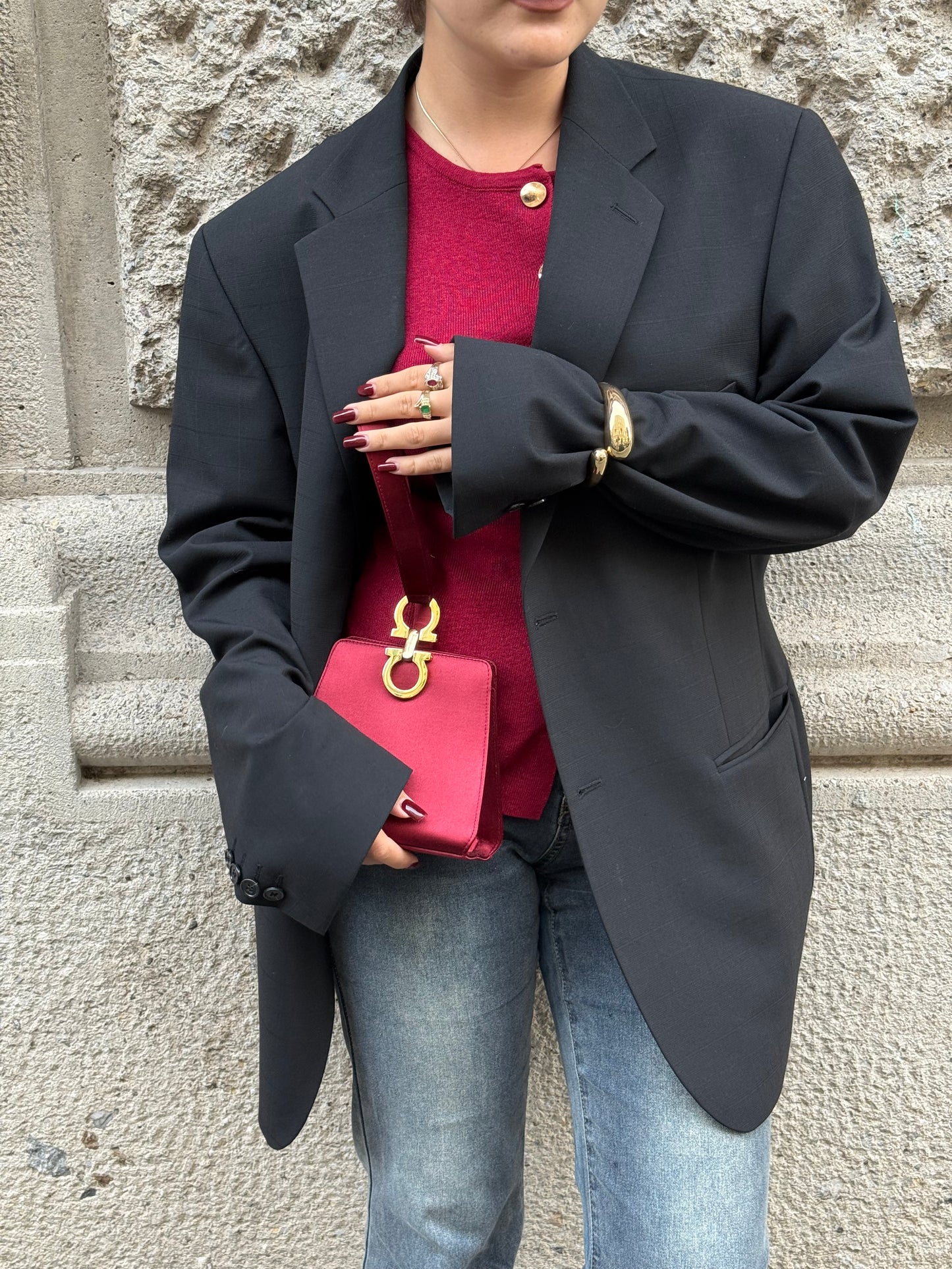 Salvatore Ferragamo Burgundy Satin Mini Evening Handbag