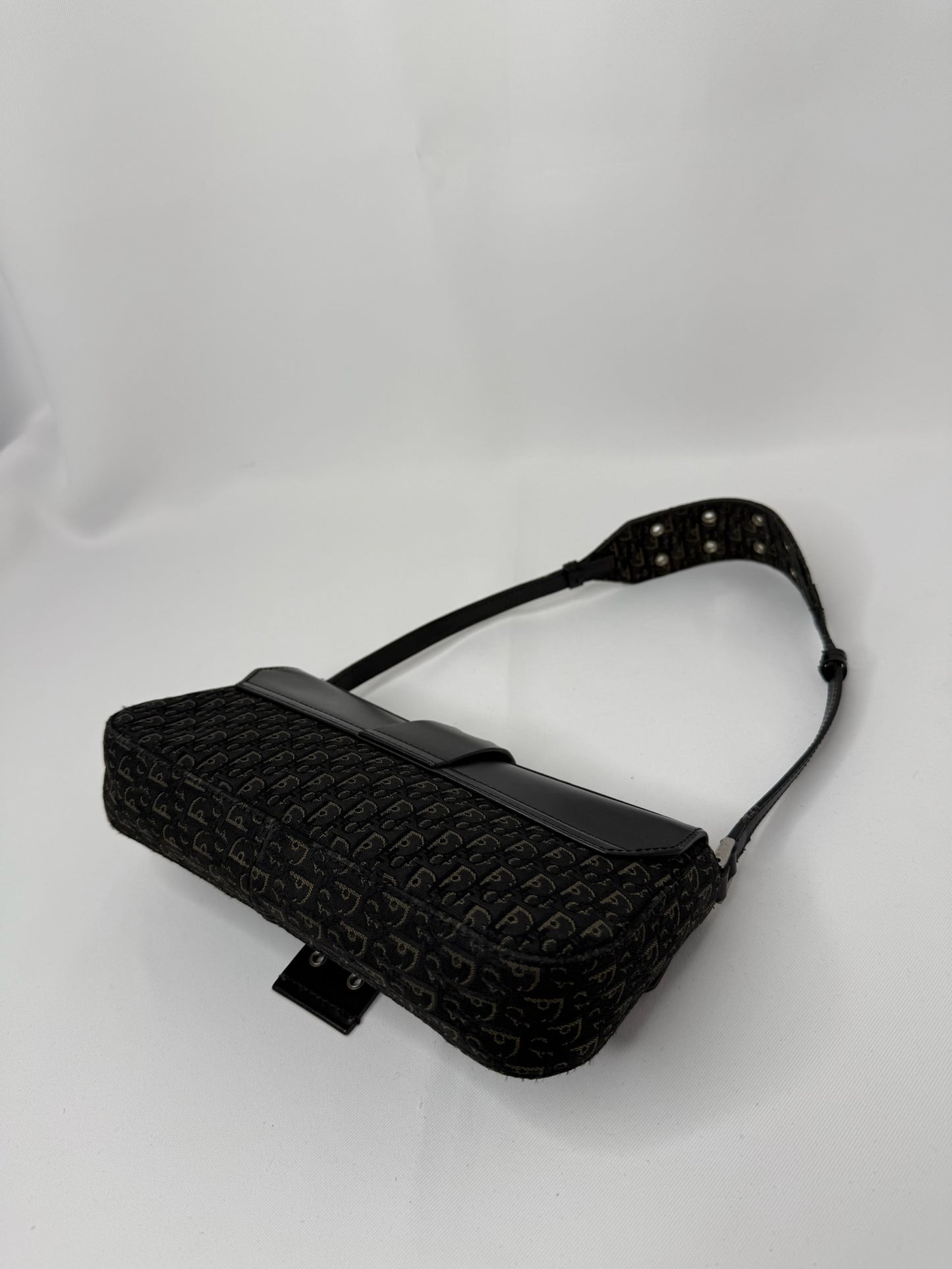 114. Christian Dior Vintage Mini Columbus Black Leather & Canvas Monogram Bag