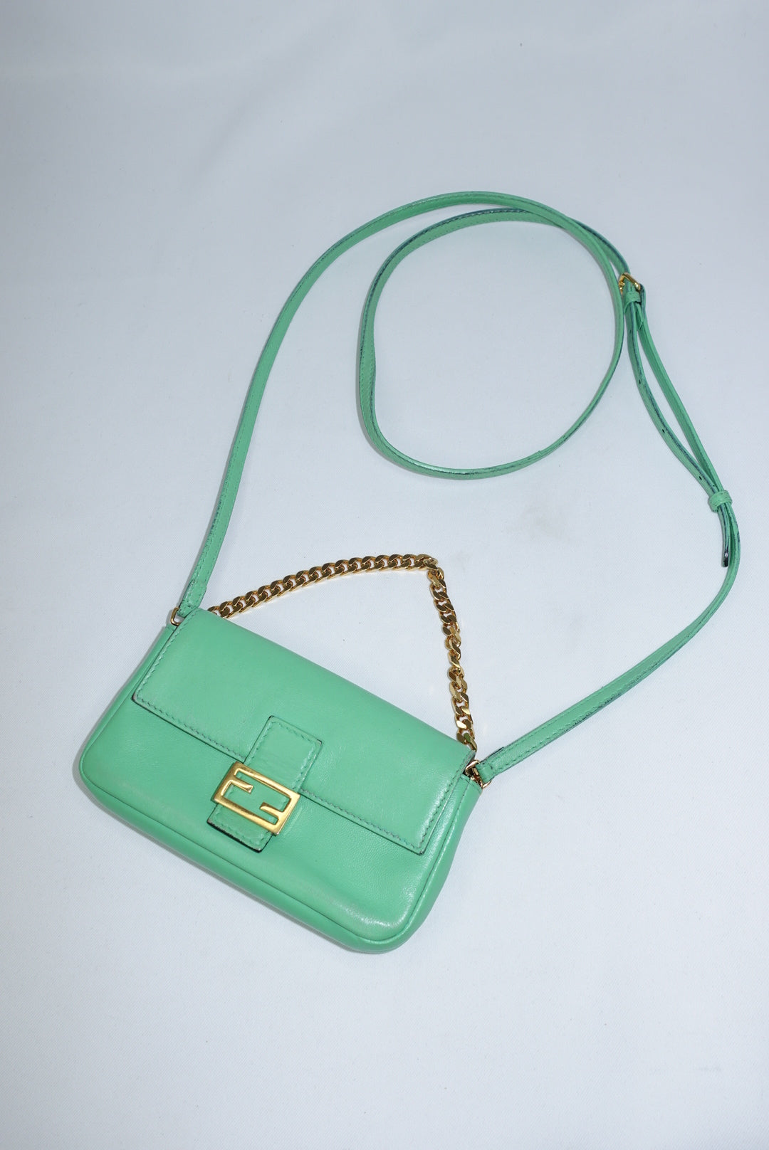 Fendi Neon Green Mini Baguette Crossbody FF Logo