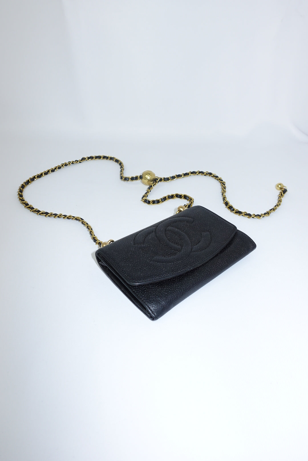 126. Re-Worked Chanel Medium Black Caviar Leather W.O.C.