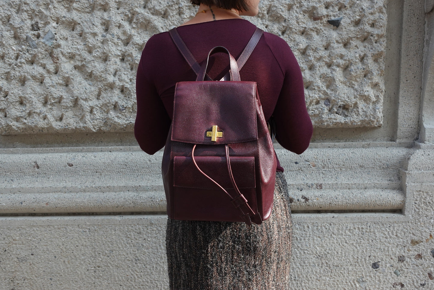 Cèline Vintage Leather Burgundy Backpack