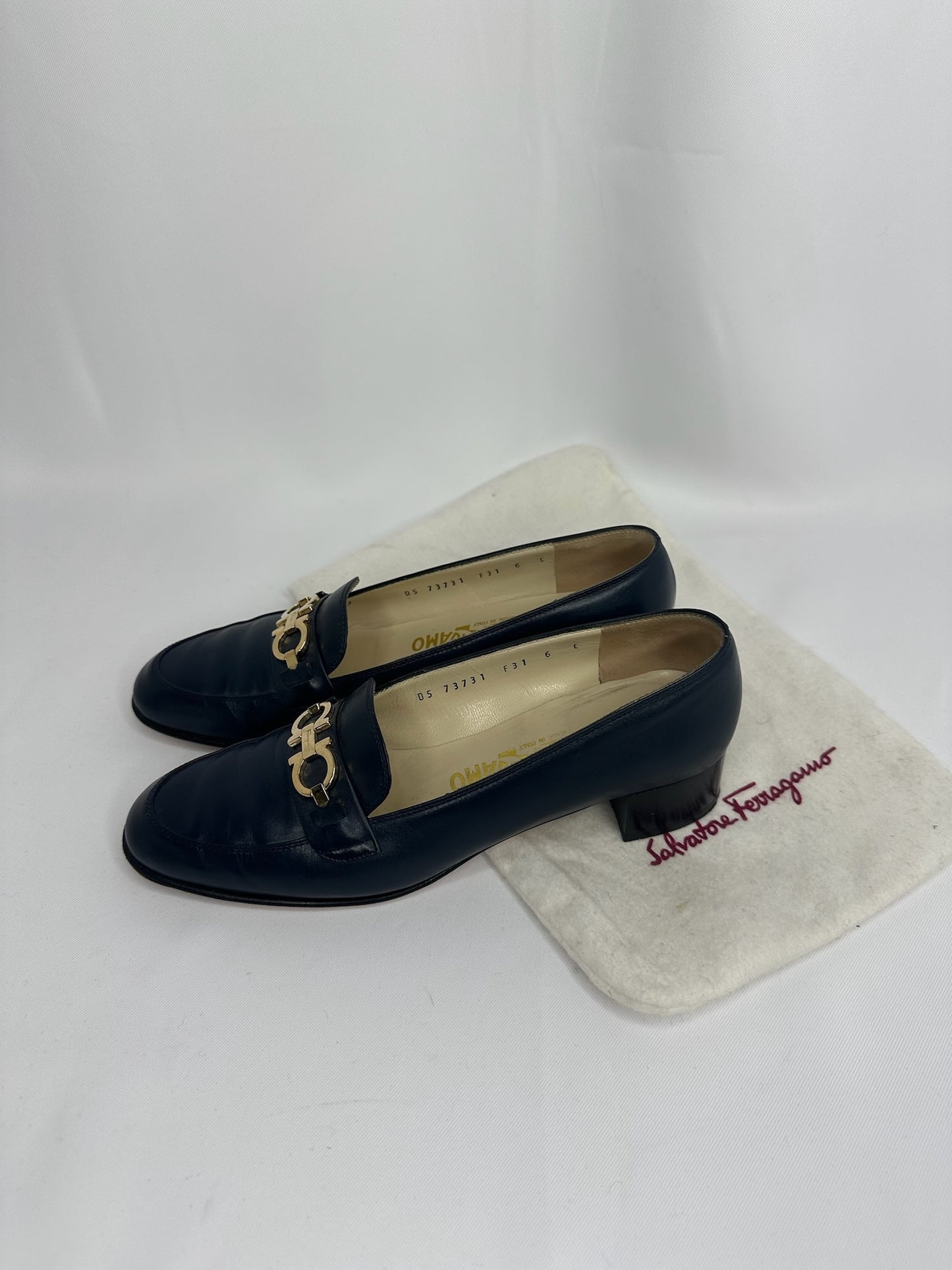 025. Ferragamo Blue Navy Vintage Loafers 36 (small fit)