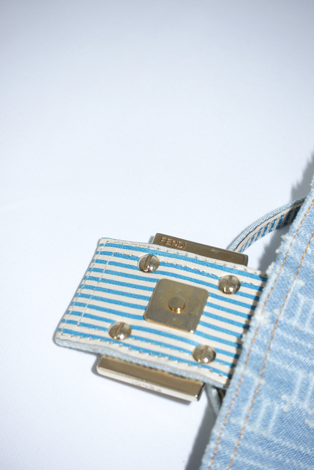 Fendi Zucca Vintage Denim Long Baguette Crossbody Bag