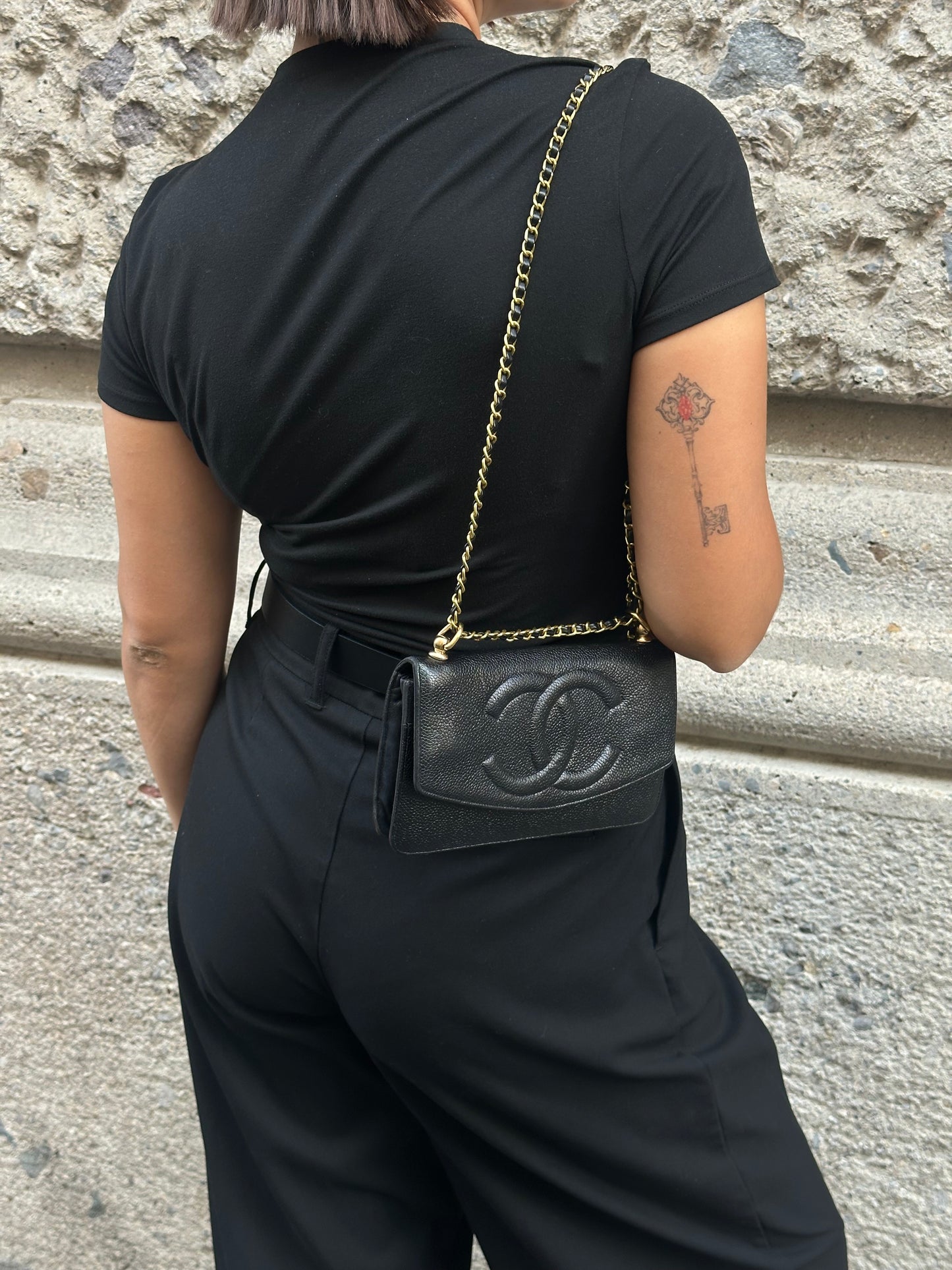 Chanel Re-Worked Vintage Flap W.O.C. Black Caviar CC logo