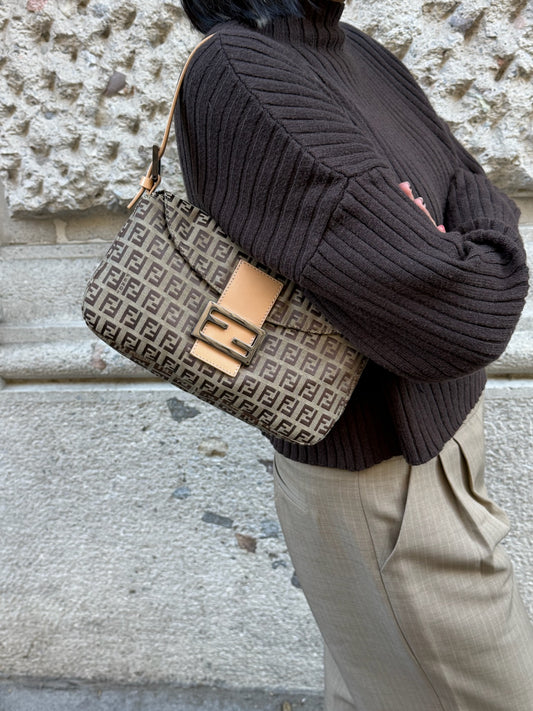 Fendi Vintage Baguette with FF Zucchini Brown Canvas