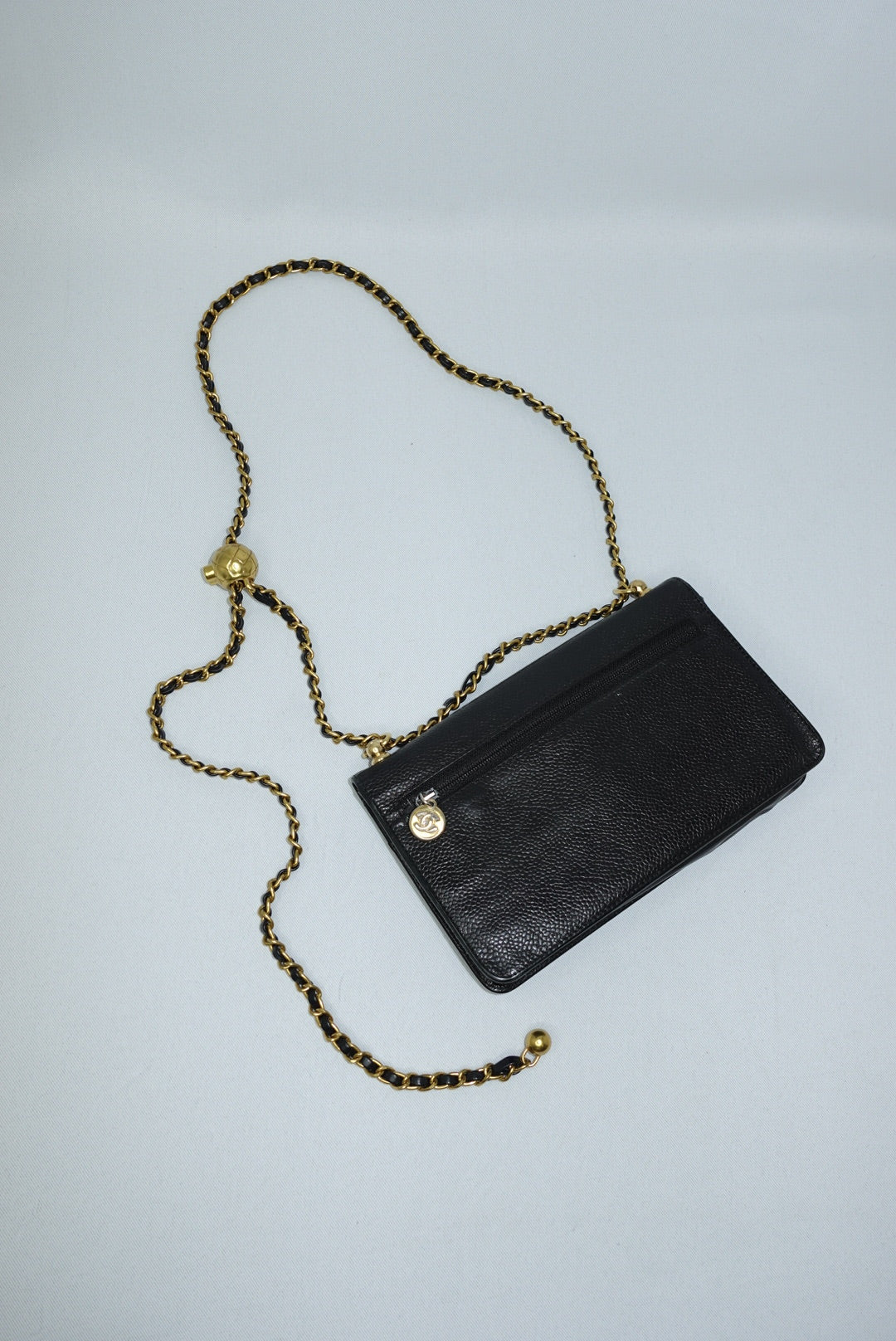 128. Chanel Re-Worked Vintage Flap W.O.C. Black Caviar CC logo