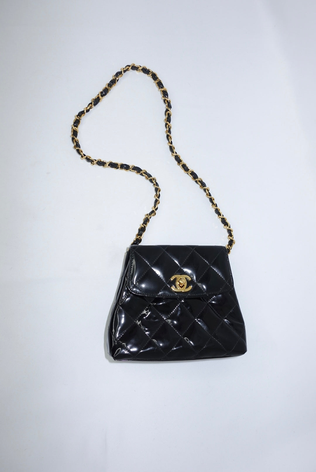 Chanel Vintage Black Patent Leather Timeless Belt Bag CC Logo