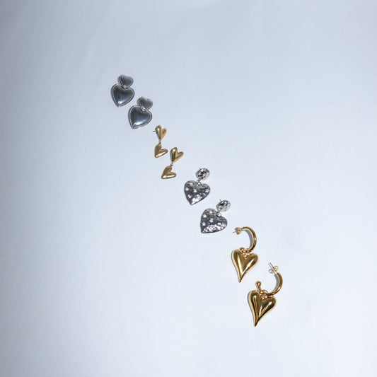 Stainless Steel Double Heart Silver Toned Earrings