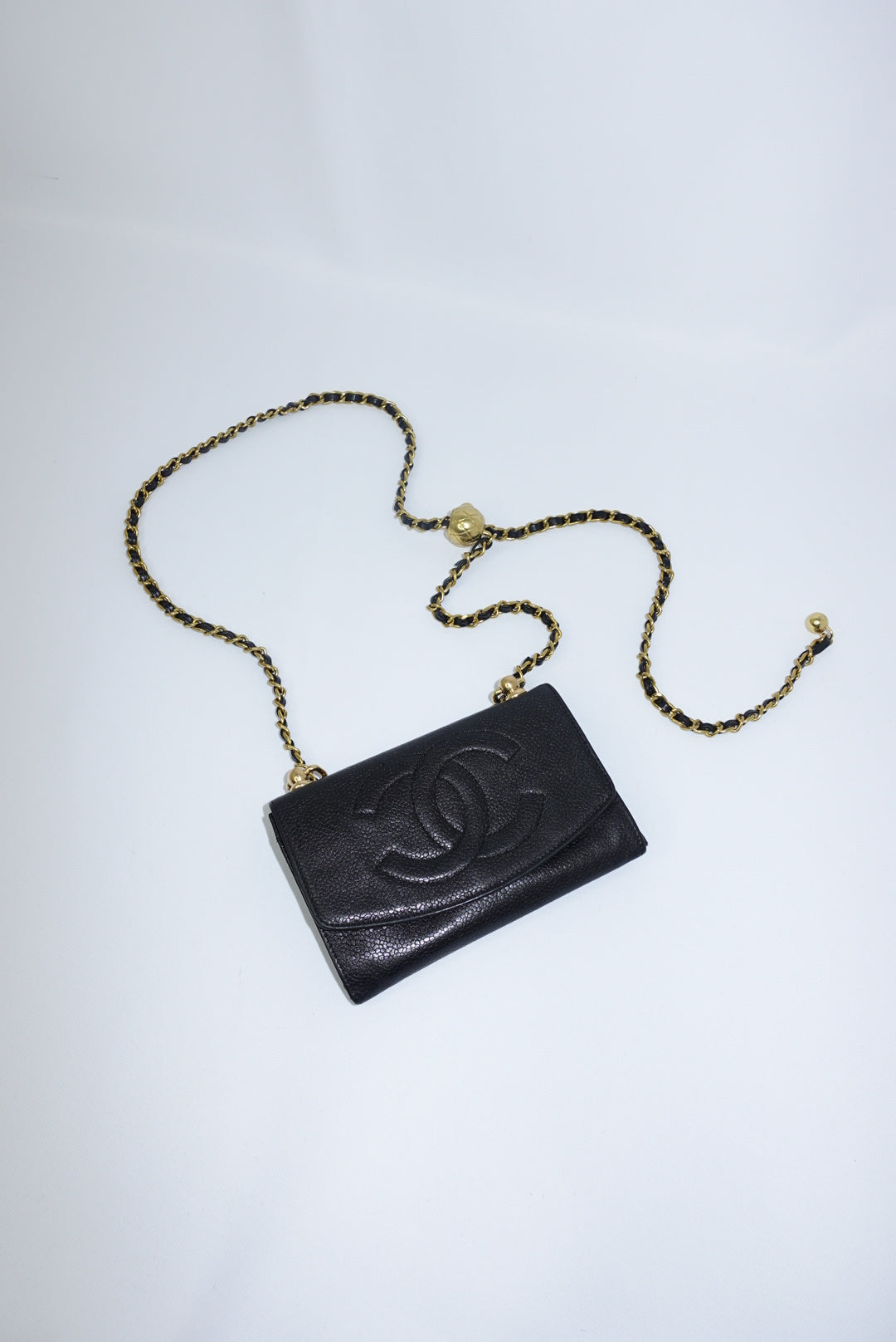 126. Re-Worked Chanel Medium Black Caviar Leather W.O.C.