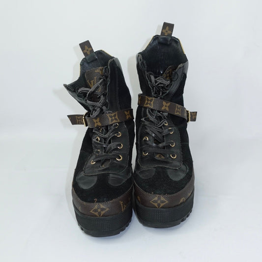 Louis Vuitton Monogram Black Leather and Suede Combat Boots