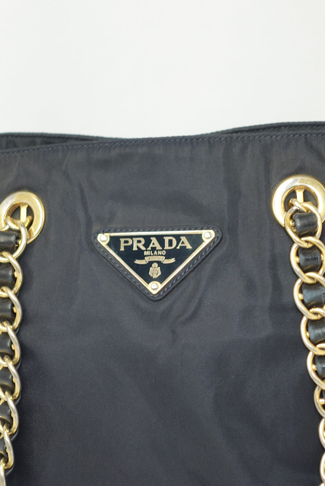 Prada Nylon Navy Gold Toned Chain Shoulder Bag