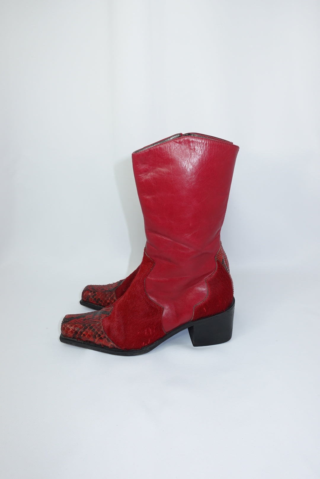 Red Leather Python and Ponyhair Western Boots 38