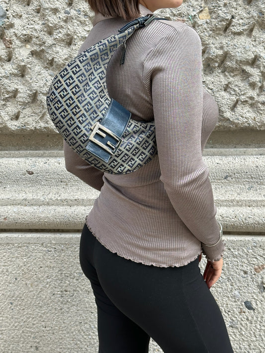 Fendi FF Zucchini Vintage Brown Canvas Vintage Croissant Bag